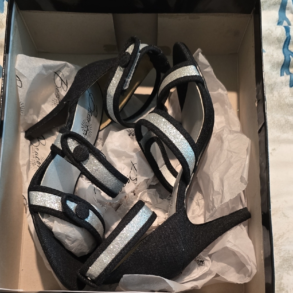 Beacon Black and Silver Strappy Heels - Picture 2 of 5